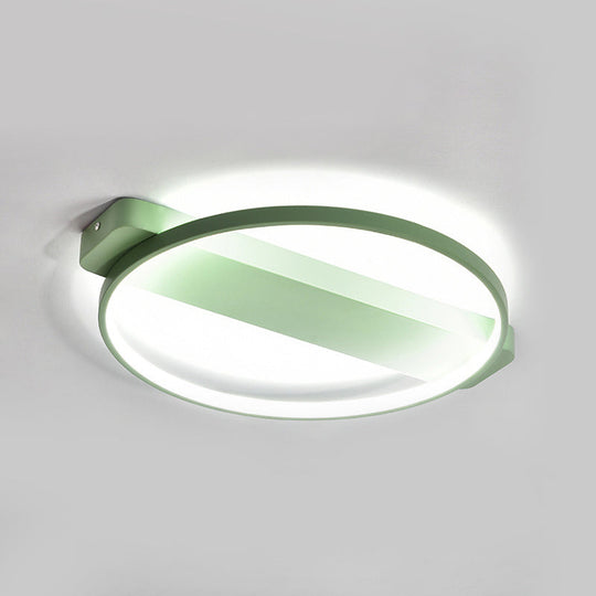 Led Bedroom Ceiling Light - Kid’s Modern Semi Flush With Acrylic Ring Green / 18’ Third Gear