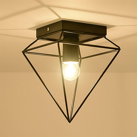 Stylish 1-Light Diamond Cage Flush Mount Ceiling Light - Black/White Metallic Lamp For Study Room