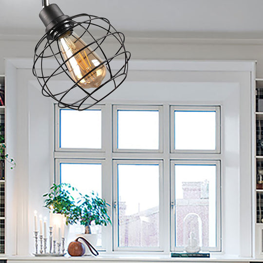 Black Metal Rotatable Ceiling Light Fixture For Restaurant - Industrial Semi Flush Mount Cage