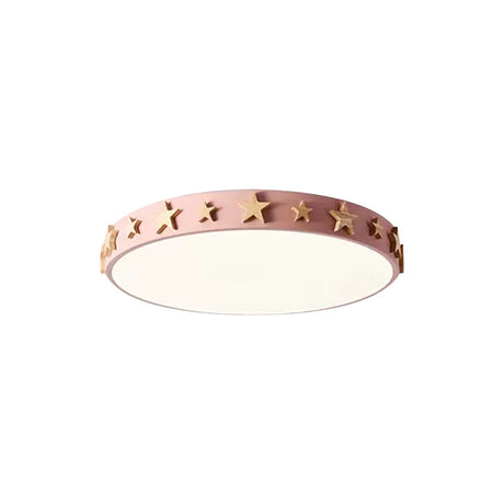 Contemporary Drum Flush Mount Light With Star Decoration - Ideal For Kids’ Bedroom