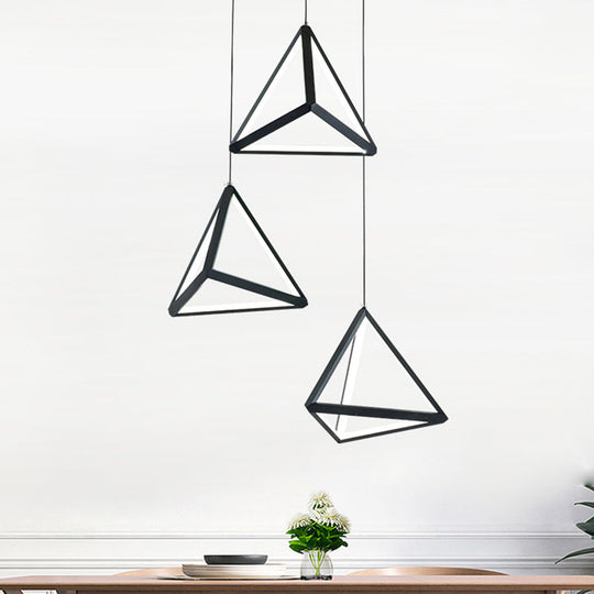 3-Light Dining Room Pendant With Pyramid Acrylic Shade - Black Cluster Ceiling Light In Warm/White