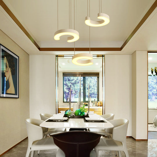 C-Shaped Led Pendant Lamp Kit - Minimalist Metal Design With Warm/White Light And Round/Linear