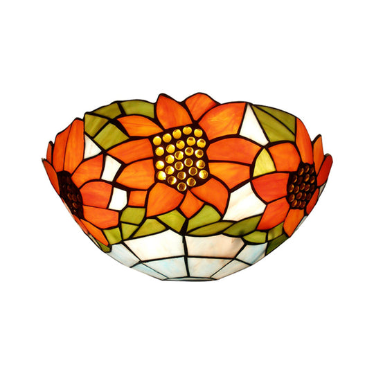 Rustic Tiffany Sunflower Wall Sconce With Stained Glass Bowl Shade