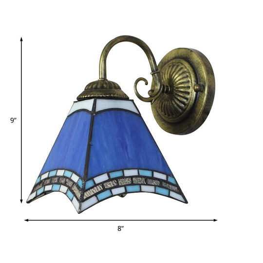 Blue Pyramid Nautical Mission Stained Glass Wall Mount Light - Ideal For Foyer Lighting
