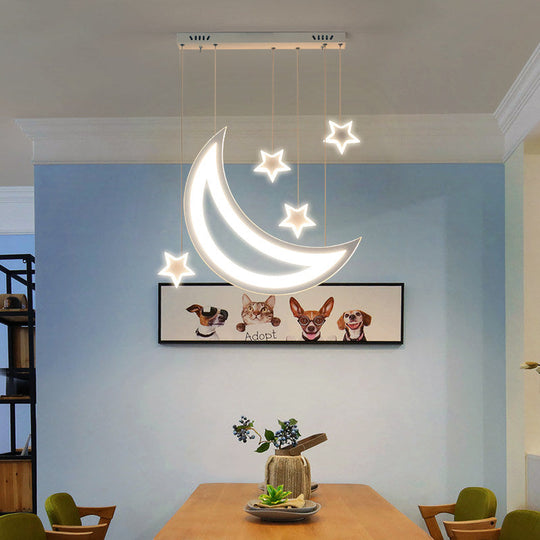Modern Acrylic Led Ceiling Light - Moon And Stars Design 5/9 Lights Dining Room Pendant Warm/White 5