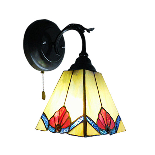 Mini Flower Wall Light - Stained Glass With Pyramid Shade Lodge Sconce
