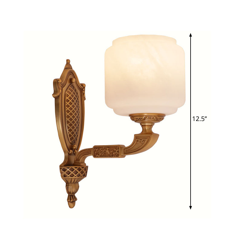 Country Opal Glass Lantern Wall Sconce - Brass 1-Bulb Light Fixture