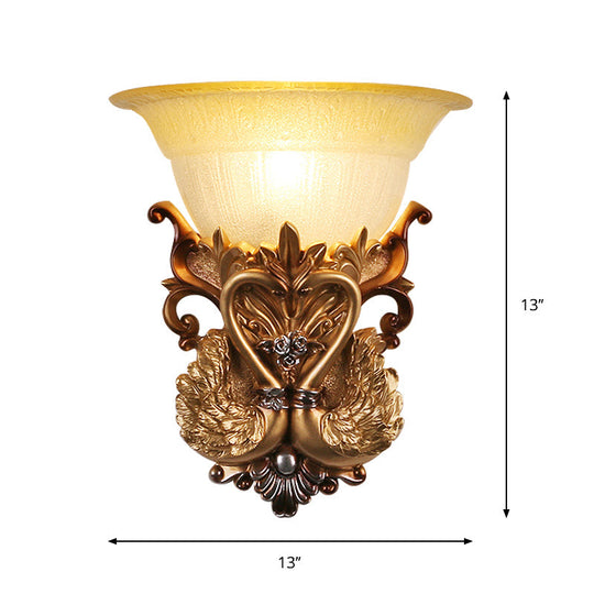 Retro Style Wall Mounted Lamp - Swans Design With Ribbed Glass Shade In Gold