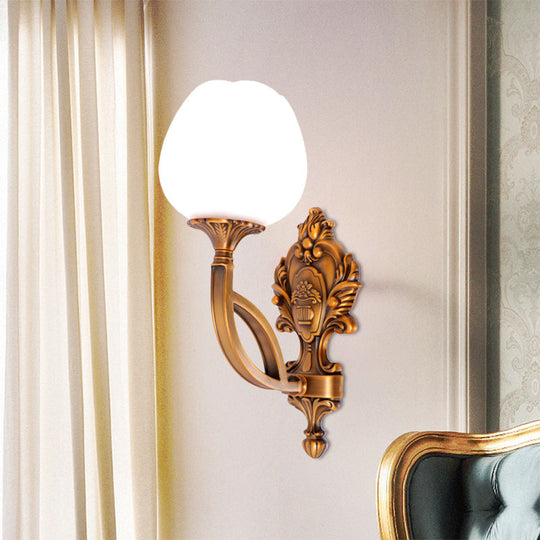 Tulip White Glass Wall Sconce - 1/2-Bulb Living Room Lighting Fixture