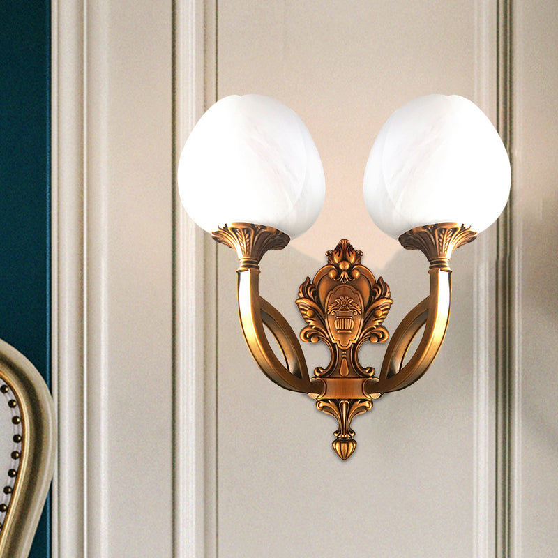 Tulip White Glass Wall Sconce - 1/2-Bulb Living Room Lighting Fixture