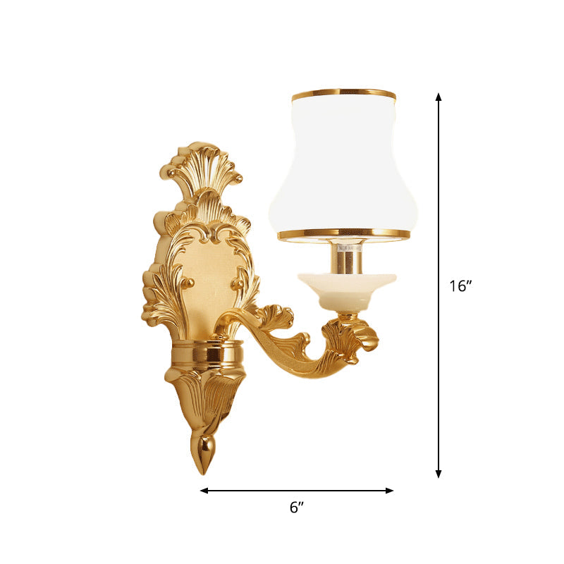 Milky Glass Wall Sconce In Classic Jar Shape With Yellow Mount