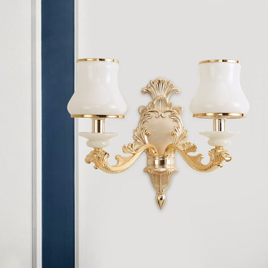 Milky Glass Wall Sconce In Classic Jar Shape With Yellow Mount