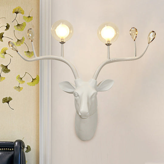 Elk Head Wall Sconce Light With Vintage White/Black Resin And Modo Clear Glass Shade - 1-Bulb