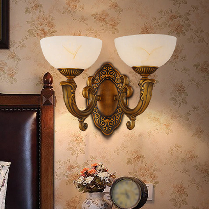 Rustic Brass Wall Sconce With Frosted Glass Shade - Swooping Arm Design For Ambient Lighting 2 /
