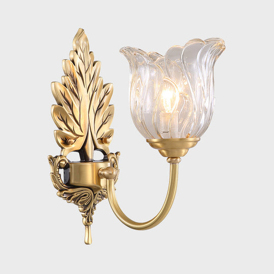 Classic Gold Wall Sconce With Clear Fluted Glass - Bloom Living Room Mount Light