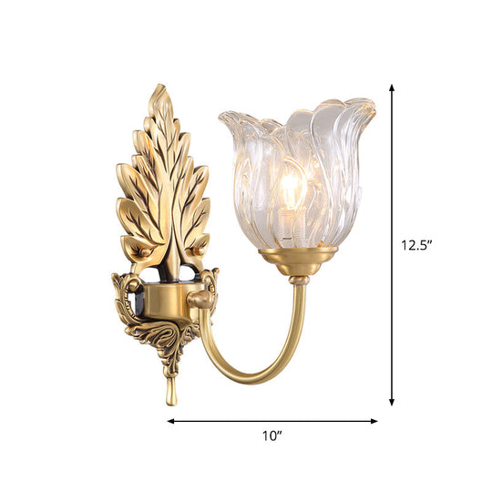 Classic Gold Wall Sconce With Clear Fluted Glass - Bloom Living Room Mount Light