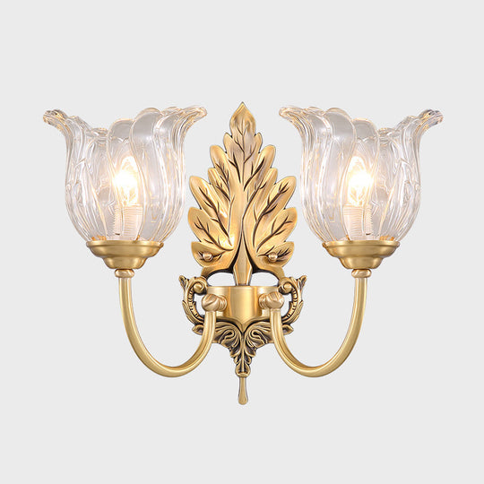 Classic Gold Wall Sconce With Clear Fluted Glass - Bloom Living Room Mount Light