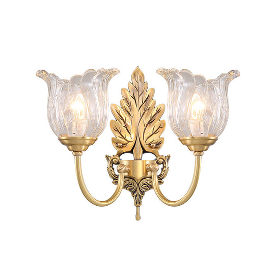 Classic Gold Wall Sconce With Clear Fluted Glass - Bloom Living Room Mount Light