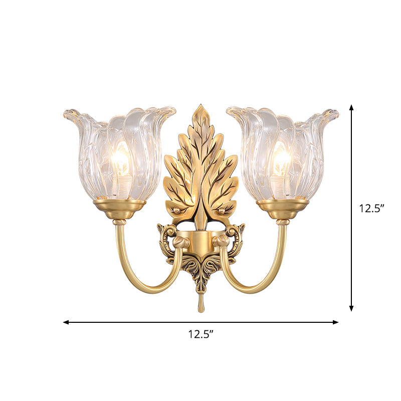 Classic Gold Wall Sconce With Clear Fluted Glass - Bloom Living Room Mount Light