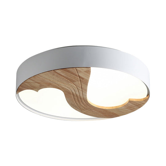 Simplicity Led Acrylic Flush Mount Light With Wood Design - White Circular Fixture