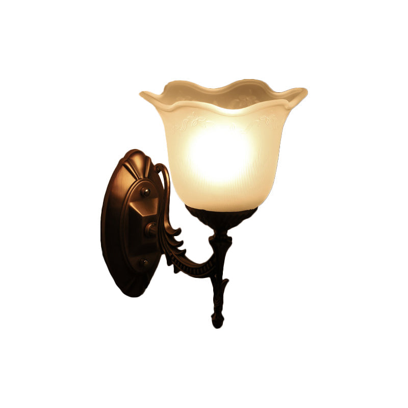 Rustic Scalloped Brass Bell Wall Light With Frosted Glass - Perfect For Living Rooms