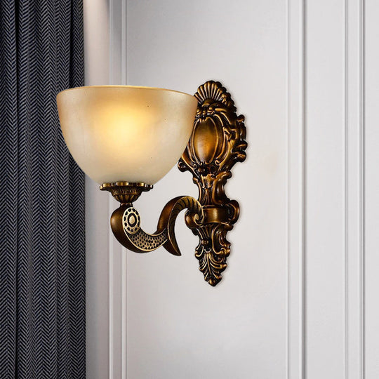Rustic Frosted Glass Wall Sconce With Brass Backplate For Bedroom Lighting