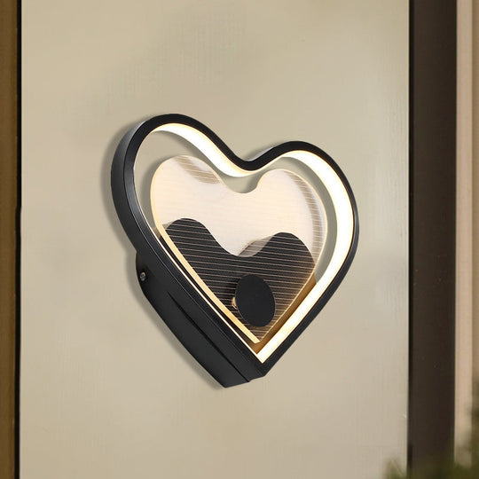 Nordic Acrylic Heart/Cloud Led Wall Light Fixture For Bedroom - Black/White Black / Loving Heart