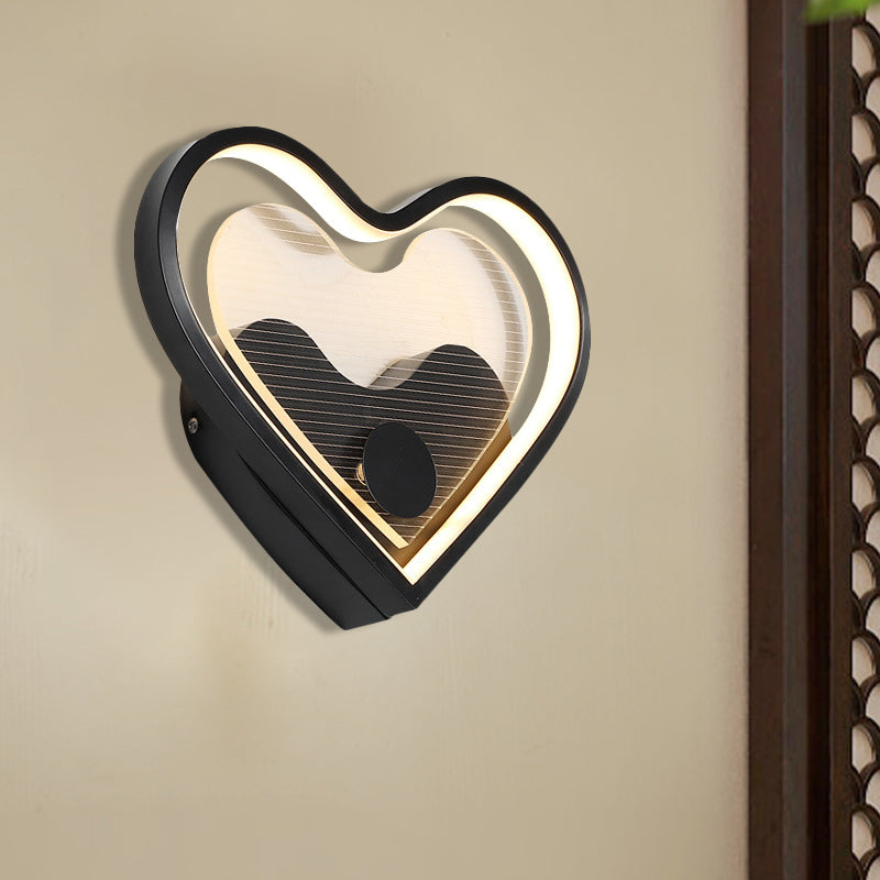 Nordic Acrylic Heart/Cloud Led Wall Light Fixture For Bedroom - Black/White