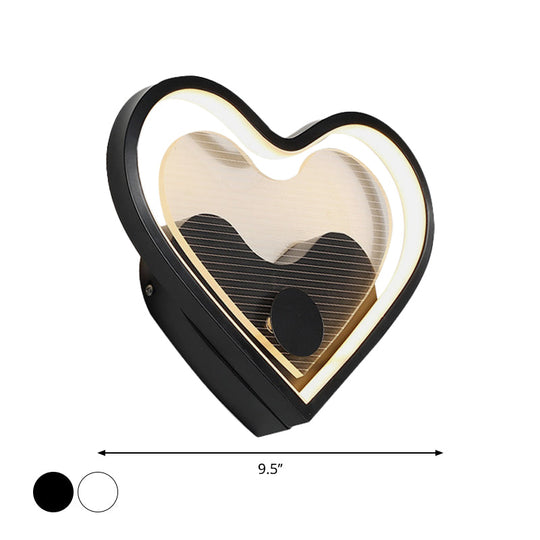Nordic Acrylic Heart/Cloud Led Wall Light Fixture For Bedroom - Black/White