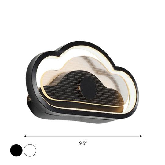 Nordic Acrylic Heart/Cloud Led Wall Light Fixture For Bedroom - Black/White