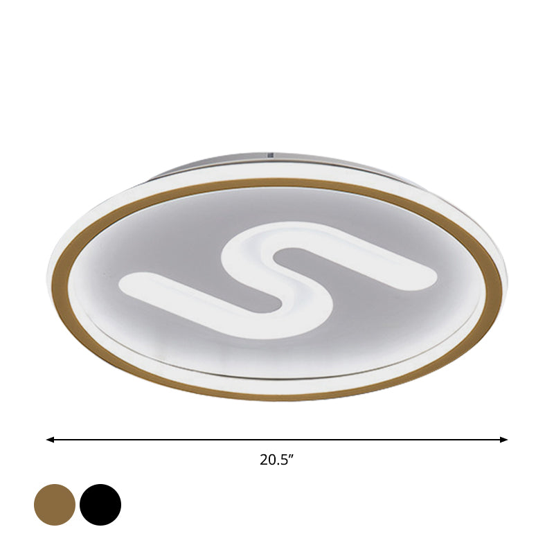 Contemporary S - Shaped Acrylic Ceiling Light Fixture - Black/Gold Led Flush Mount With Warm/White