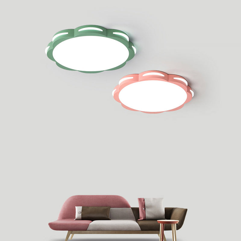 Flush Mount Macaron Led Ceiling Light With Acrylic Floral Shade - Ideal For Girls’ Bedroom