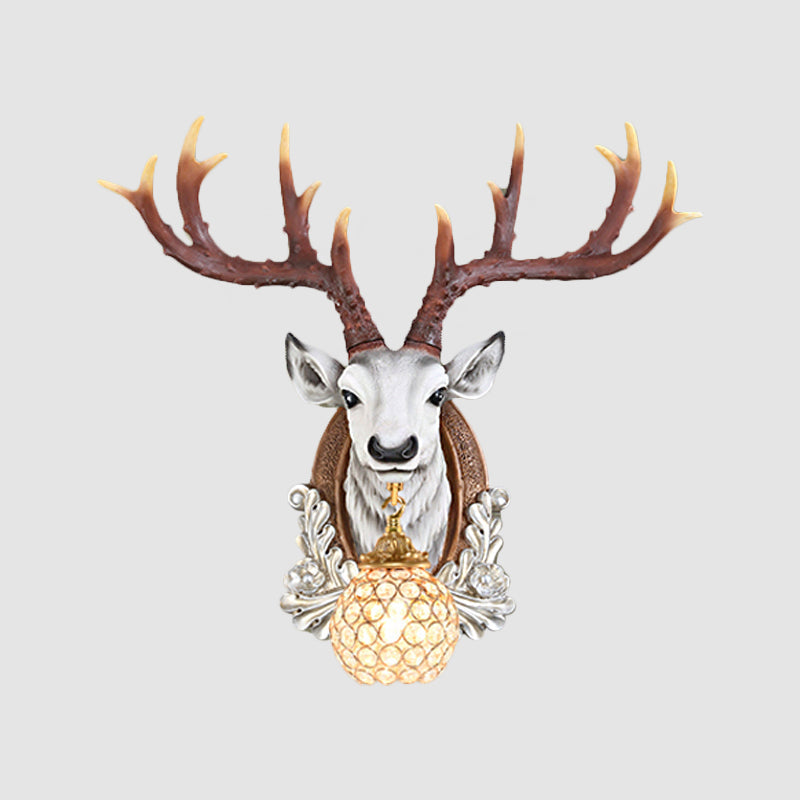 Grey/Yellow Deer Head Wall Sconce With Beveled K9 Crystal For Living Room
