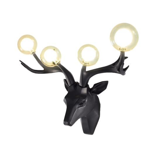 Classic Style Sika Deer Wall Lamp With Clear Crystal Shade - 4 Heads Black/White/Blue Resin For