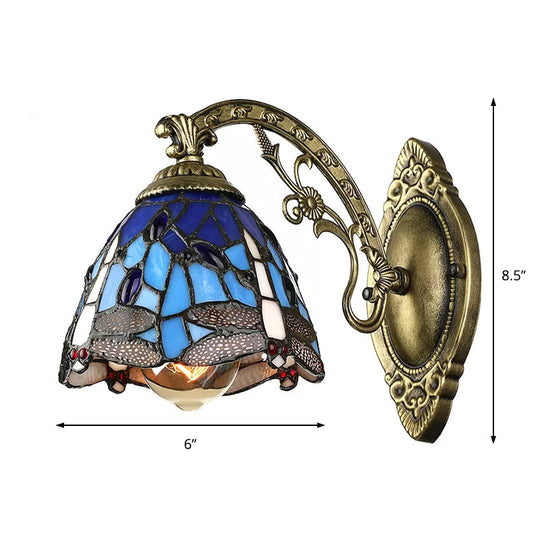 Dragonfly Wall Mount Stained Glass Sconce - Lodge Style Multicolor Light Fixture
