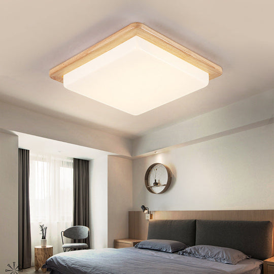 Japanese Style Square Ceiling Light Wood Led Flush Mount - Wide Range Selection (12.5/14/18/22)