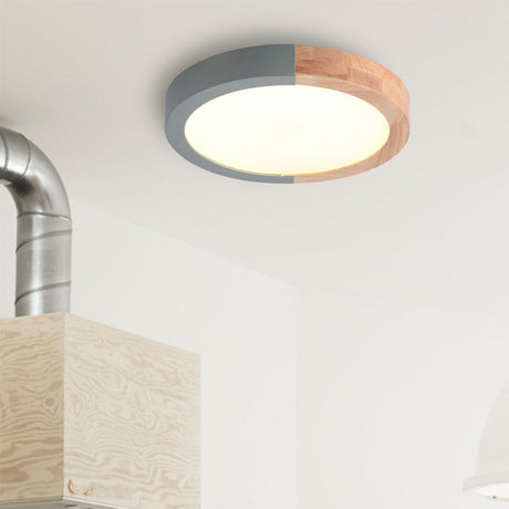 Modern Drum Flush Mount Light With Wood And Acrylic Shade For Kids Bedroom Green / 12 White