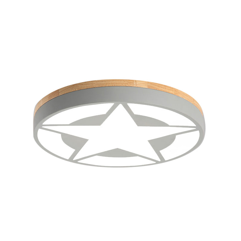 Wood Led Star Flush Mount Ceiling Light With Acrylic Shade For Boys Bedroom Modern Style