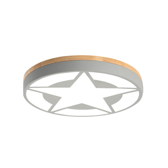 Wood Led Star Flush Mount Ceiling Light With Acrylic Shade For Boys Bedroom Modern Style