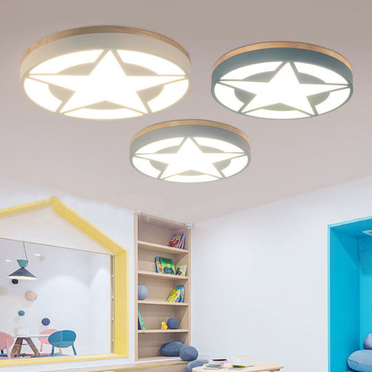Wood Led Star Flush Mount Ceiling Light With Acrylic Shade For Boys Bedroom Modern Style