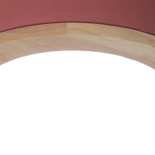 Kids Drum Ceiling Light With Wood And Acrylic Shade - Ideal Bedroom Flush Mount Fixture