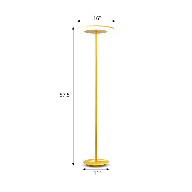 Macaron-Style Led Floor Lamp - Acrylic Disc Stand With Slender Pink/Yellow Stem: Warm/White Light