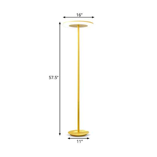 Macaron-Style Led Floor Lamp - Acrylic Disc Stand With Slender Pink/Yellow Stem: Warm/White Light