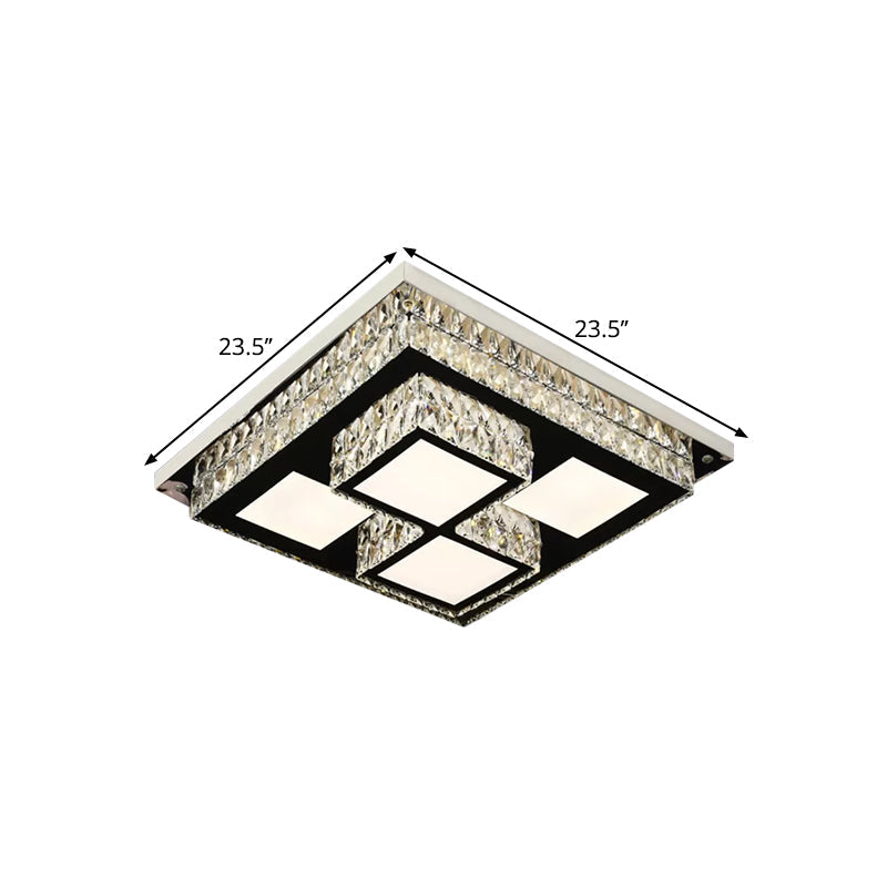 Simplicity Led Flush Mount Nickel Ceiling Light With Crystal Block Shade