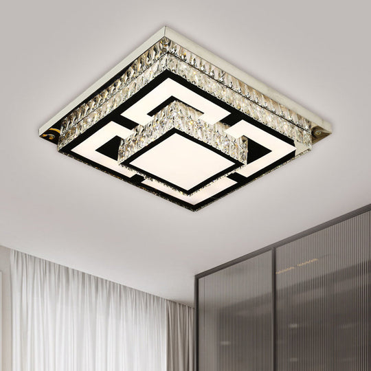 Simplicity Led Flush Mount Nickel Ceiling Light With Crystal Block Shade / A