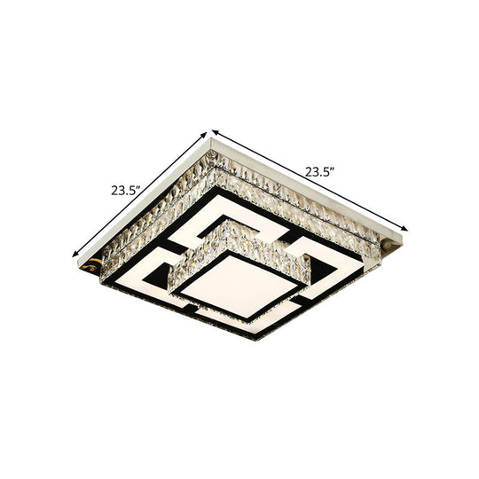 Simplicity Led Flush Mount Nickel Ceiling Light With Crystal Block Shade