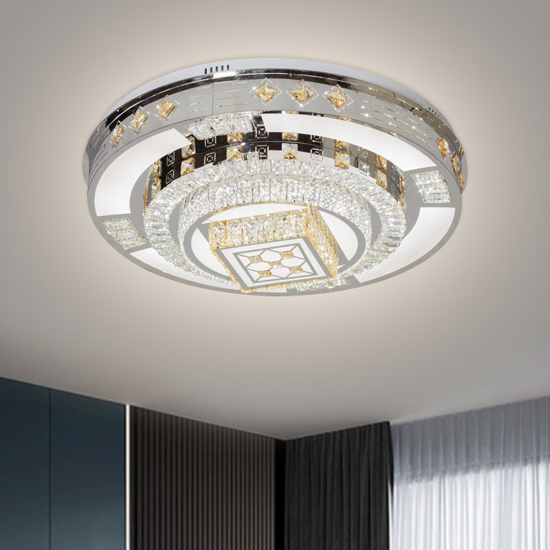 Modern Chrome Led Round Flush Mount Crystal Ceiling Light In Warm/White 19.5/31.5 Wide / 31.5 Warm