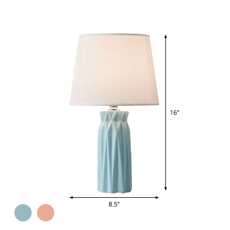 Ksora - Pink/Blue Fabric Cone Reading Light Modernism 1-Bulb Night Table Lamp With Ceramic Base