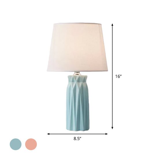 Ksora - Pink/Blue Fabric Cone Reading Light Modernism 1-Bulb Night Table Lamp With Ceramic Base