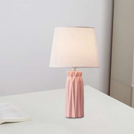 Modern Fabric Cone Led Night Table Lamp - 1-Bulb Pink/Blue Ceramic Base